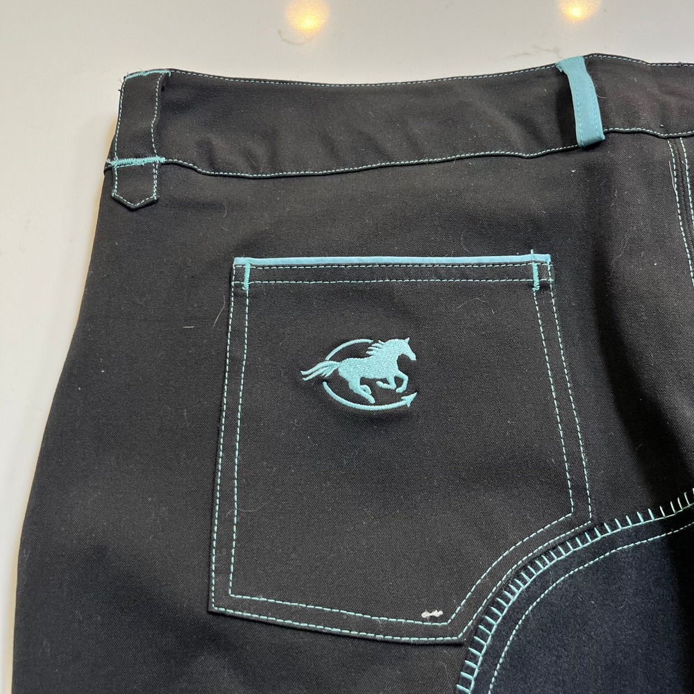 Piper Curvy Evolution Smartpak Womens Black Teal Equestrian Riding Breeches 44R - Picture 10 of 13